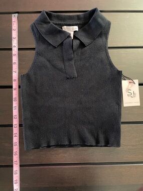 Sincerely Jules Black Ribbed Polo Crop Tank